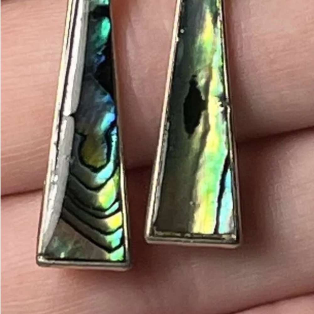 Vintage Alpaca Abalone Inlay 1.5 Inch Drop 10mm Earrings